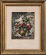 François Vernay (1821-1894).
Bouquet de roses dans un vase.
Huile sur panneau.
Signé...