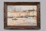 Eugène VILLON (1879-1951).
Le port de Saint-Tropez.
Aquarelle sur papier.
Signé en bas...
