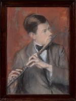 Ecole française vers 1920, 
"Jeune musicien à la flute traversière"
Pastel
Trace...