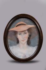 Marie-Antoinette BOULLARD-DEVE (1890-1970).
Portrait d'une jeune femme au chapeau, 1942.
Pastel sur...