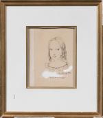 Tsuguharu FOUJITA (1886-1968).
Portrait de jeune fille.
Encre, aquarelle sur papier (sur...