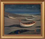 Georges LONGUEVILLE (1896-1989).
Les barques sur la plage, 1962.
Huile sur panneau.
Signé...