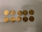 Ensemble de dix PIECES de 20 francs Suisse en or...