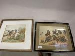 ECOLE FRANCAISE XIXe, Deux aquarelles Scènes de bataille.Petits accidents.