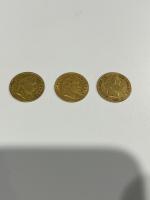 3 PIECES de 10 Francs or Napoléon III tête laurée
Lot...
