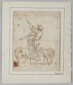 ECOLE HOLLANDAISE du XVIIIème siècle. "Couple de bergers". Plume et...