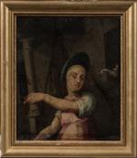 ECOLE ITALIENNE vers 1650
Penelope 
Toile, un fragment
40 x 36 cm
Accidents
RM