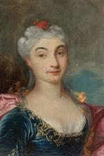 ECOLE FRANCAISE vers 1750. "Portrait de dame en robe bleue...