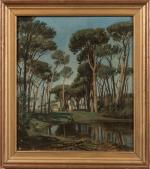 École LYONNAISE du XIXe siècle
Paysage italien à l'étang
Toile 	
54 x...