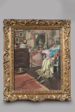 Alexandre-François BONNARDEL 
(Pajay 1867 - Lyon 1942)
Le boudoir
Panneau
33 x 25...