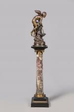 Mathurin MOREAU (1822-1912). Ange sur sa fontaine. Bronze tournant à...