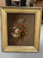ECOLE FRANCAISE du XIXe siècle ,"Bouquet de fleurs en jeté"....
