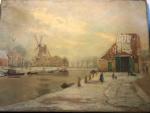 Guillaume G Roger (1867-1943), "Vue de canal en hiver", huile...