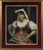 Gustave BOULANGER (1824-1888).
Portrait d'une paysanne italienne assise.
Huile sur toile.
Signé en...
