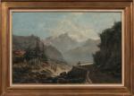 Alfred GODCHAUX (1835-1895).
Route sinueuse près d'un torrent en montagne.
Huile sur...