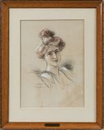 Pierre FRANC-LAMY (1855 - 1919).
Portrait de femme, 1901.
Dessin aux trois...