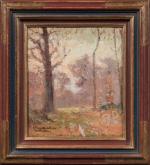 Narcisse GUILBERT (1878-1942).
Paysage de forêt en automne.
Huile sur panneau.
Signé et...