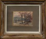 Joannès DREVET (1854-1940).
Bord de rivière en automne, 1924.
Aquarelle sur papier.
Signé...