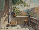 Edouard LEVERD (1881-1950).

Ensemble de trois oeuvres:

"Terrasse à Antraigues"
Huile sur carton...