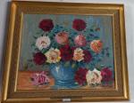 H. BARON attribué à (XXème siècle) Vase aux roses, huile...