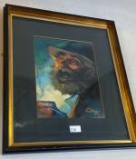 Louis FORTUNEY  (1875-1951) . « Portrait de clochard ». Pastel, Signé...
