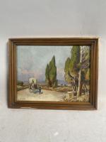 Gustave VIDAL (1895(1966), "Route, environs d'Avignon", Huile sur panneau Signée...