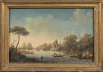 J. MORETH
(Actif vers 1800)
La traversée de la rivière en barque
Bergers...