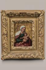 ECOLE FLAMANDE du XVIIème siècle
Vierge à l'Enfant
Panneau
18,5 x 13,5 cm
Restaurations
RM