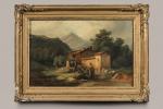 Nicolas Victor FONVILLE 
(Thoissey 1805 - ? 1856)
Paysage au moulin...