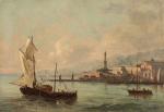 Claude Antoine PONTHUS-CINIER (1812-1885).
Le port de Gênes, 1872.
Huile sur carton.
Signé...