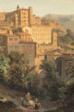 Edouard HOSTEIN (1804-1889).
Lavandières près d'une ville.
Huile sur toile.
Signé en bas...