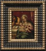 ECOLE FLAMANDE vers 1640
Vierge allaitant
Panneau
18 x 14,5 cm
Soulèvements et accidents....