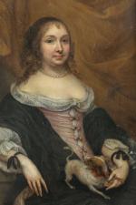 Attribué à Gonzales COQUES
(1614 - 1684)
Femme assise au chien
Panneau
22 x...