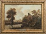 John CROME (1768-1821). Paysage à la ferme. Toile, signée en...