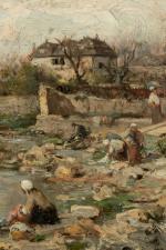 Adolphe APPIAN (1818-1898). 
Lavandières à la rivière. 
Huile sur toile....