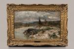 Adolphe APPIAN (1818-1898).
Paysage à la rivière.
Huile sur toile. 
Signé en...