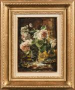 François VERNAY (1821-1896).
Le vase de roses.
Huile sur toile contrecollée sur...