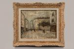 Louis Hilaire CARRAND (1821-1899).
Rue animée à Lyon.
Huile sur toile.
Signé en...