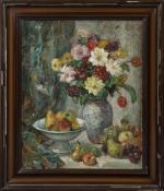 Jacques MARTIN (1844-1919).
Nature morte et coupe de fruits.
Huile sur toile.
Signé...