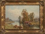 Lucien SIMONNET (1849-1926).
Lavandières au bord de la rivière.
Huile sur toile.
Signé...