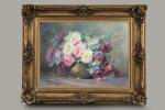 Blanche ODIN (1865-1957).Roses dans un cuivre.Aquarelle sur papier.Signé en bas...