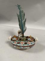 ENCRIER double en porcelaine à décor floral. Chine, époque XIXe...