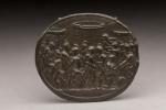 Plaquette en bronze de forme ovale représentant l'Enlèvement des Sabines
Surmoulage...