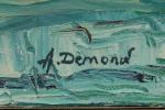 Alain DEMOND (né en 1952).
Orage sur les régates.
Huile sur toile.
Signé...