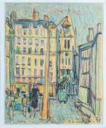 Roger BRAVARD (1923-2015). " Lyon, 1956 ". Crayons de couleur...