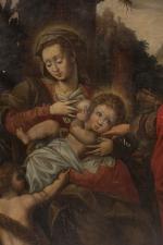 Ecole ALLEMANDE du XVIIème siècle. Sainte Famille
Toile
81,5 x 66,5 cm
Rentoilé
Accidents...