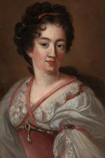 Ecole ITALIENNE vers 1750
Portrait de dame en robe rouge et...