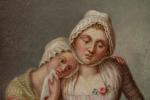 ECOLE FRANCAISE fin XVIIIème siècle. 
Deux femmes, tristesse. 
Toile. 
26...