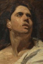 Emile Auguste CAROLUS-DURAN (1837-1917).
Etude d'homme en buste.
Huile sur toile.
Signé en...