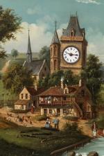 ECOLE SUISSE du XIXème siècle. Tableau horloge à décor d'un...